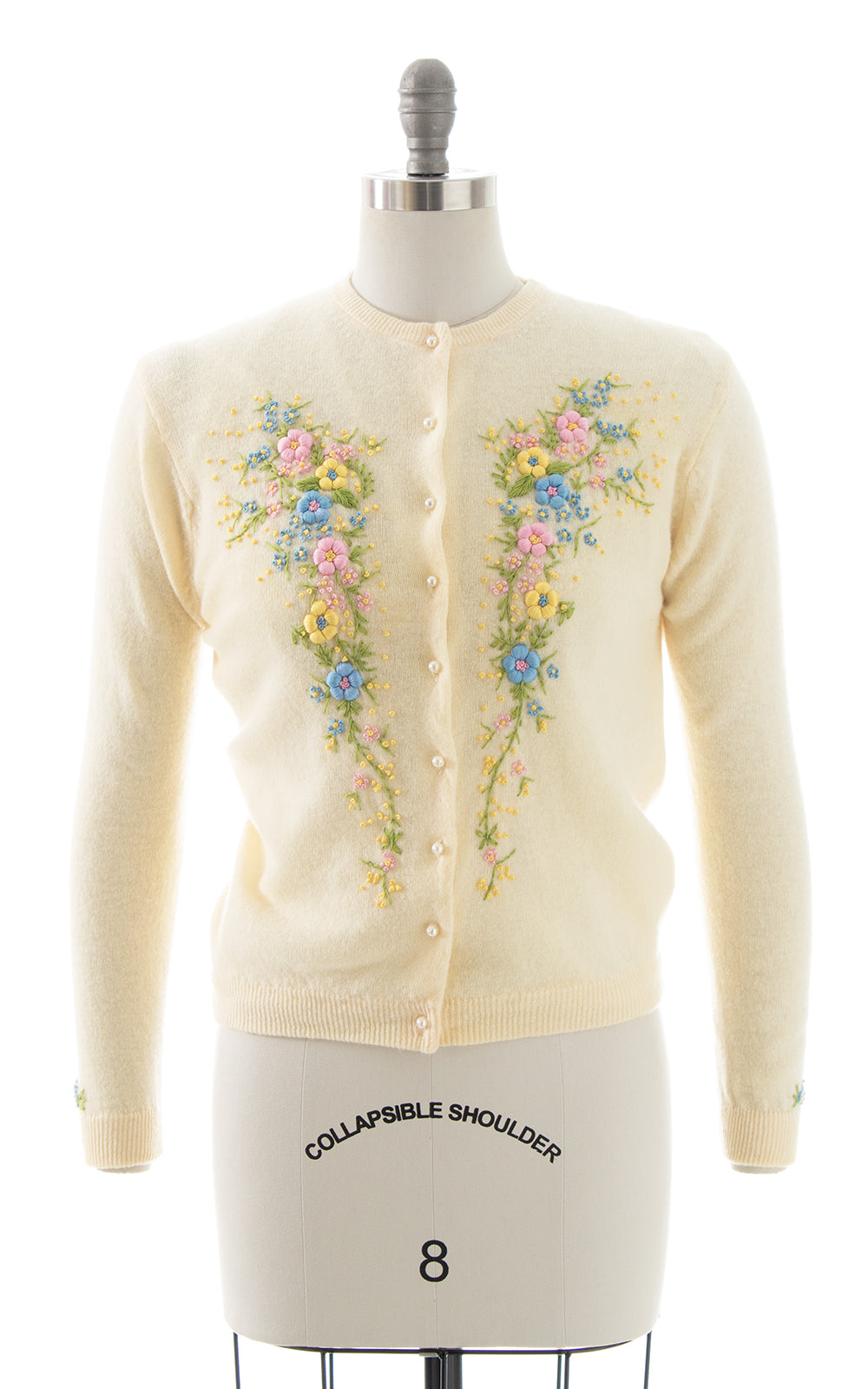 1960s Pastel Floral Embroidered Wool Cardigan | medium/large