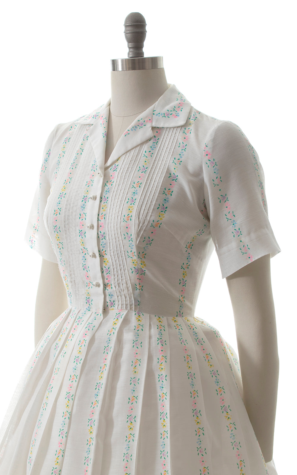 1960s Pastel Floral Striped Shirtwaist Dress BirthdayLifeVintage