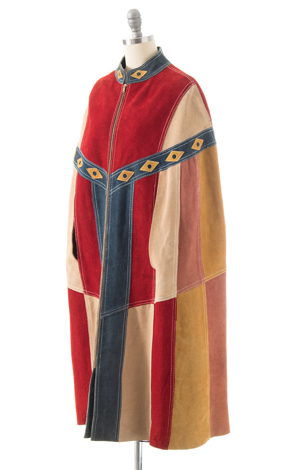 1960s 1970s Suede Patchwork Cape