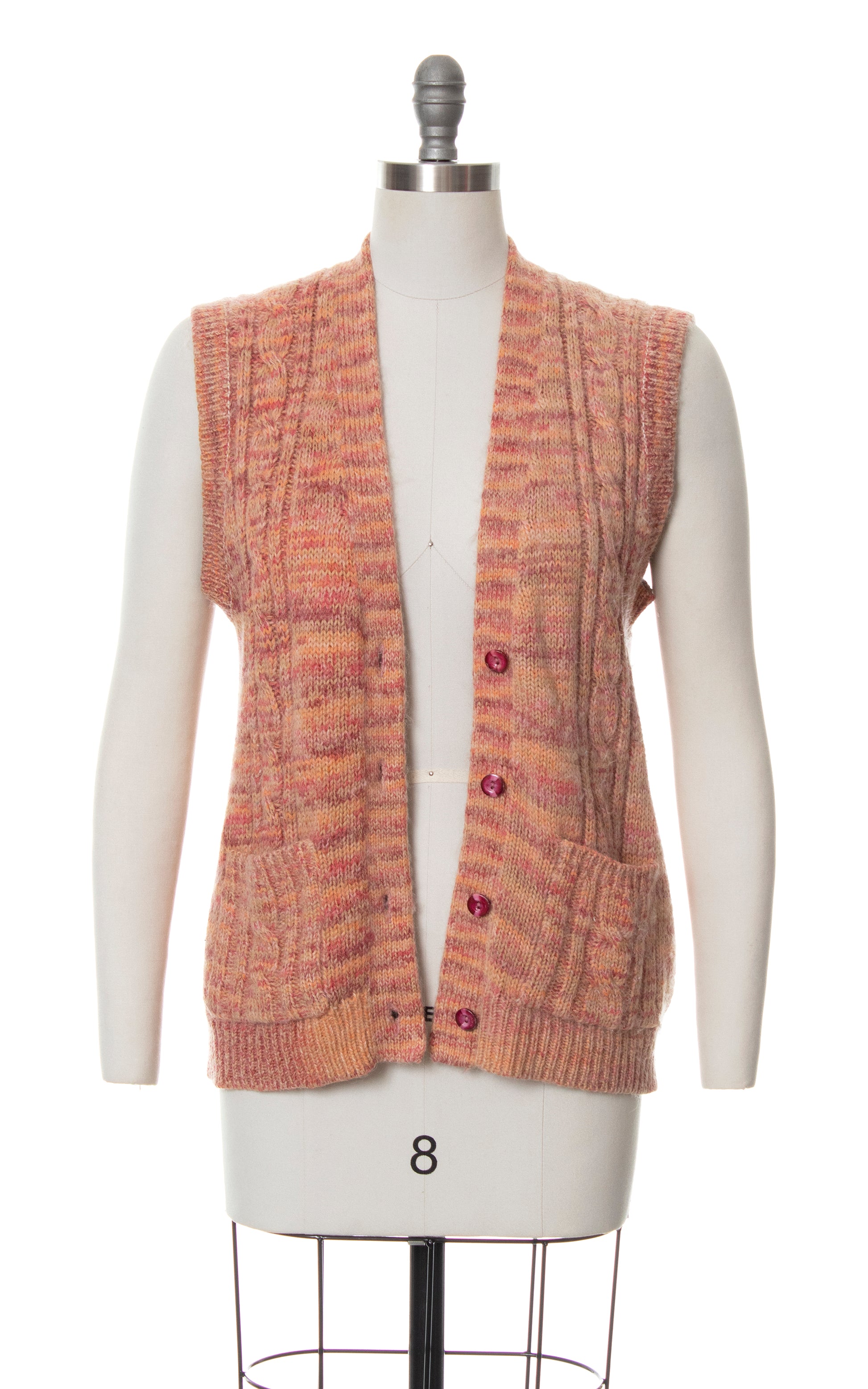 Vintage 70s 1970s Peach Pink Spacedye Knit Wool Sweater Vest Birthday Life Vintage