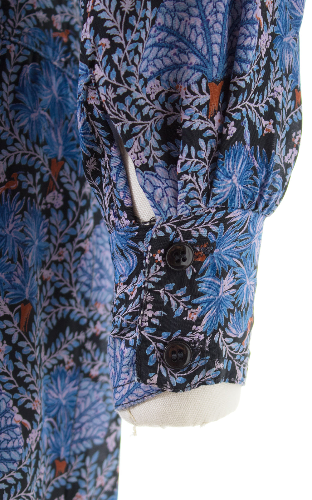 1980s Karin Stevens Birds & Plants Rayon Wrap Dress