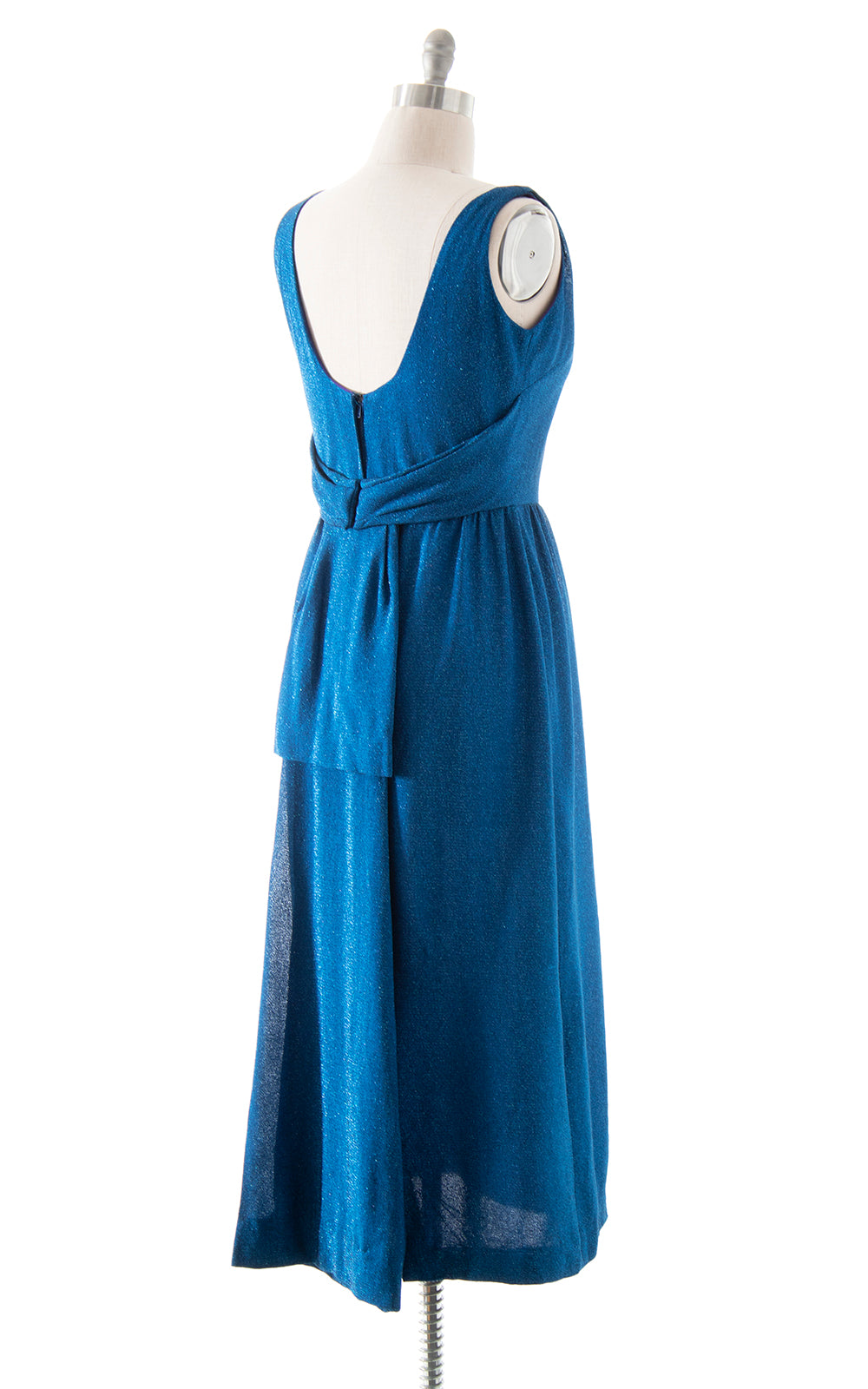 1960s Blue Lurex Gown with Train | medium/large