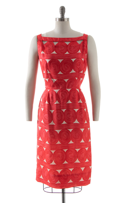 1950s Cutout Polka Dot Silk Sheath Dress BirthdayLifeVintage