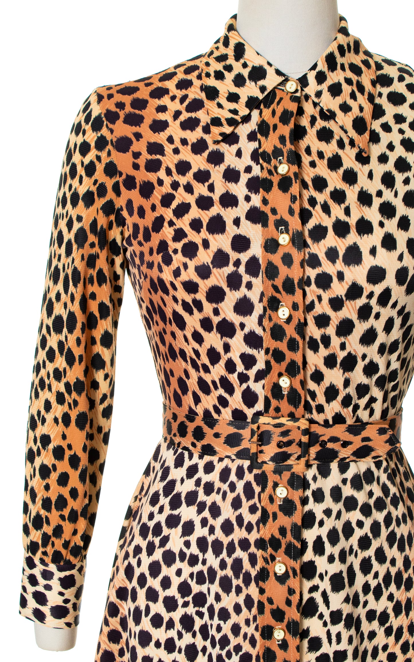 Vintage 70s 1970s Animal Cheetah Print Jersey Shirtwaist Dress BirthdayLifeVintage