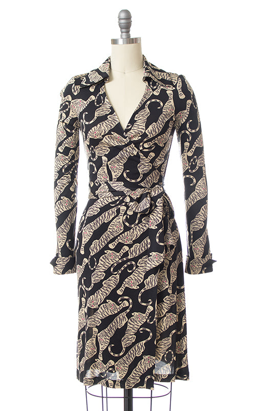 Vintage Diane von Furstenberg Tiger Novelty Print Silk Jersey Wrap Dress