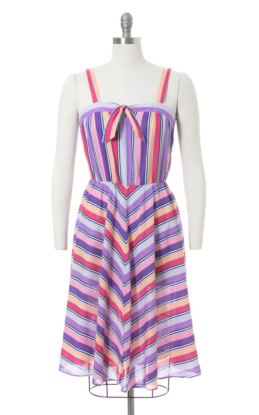 1970s 1980s Chevron Striped Pink Purple Sundress