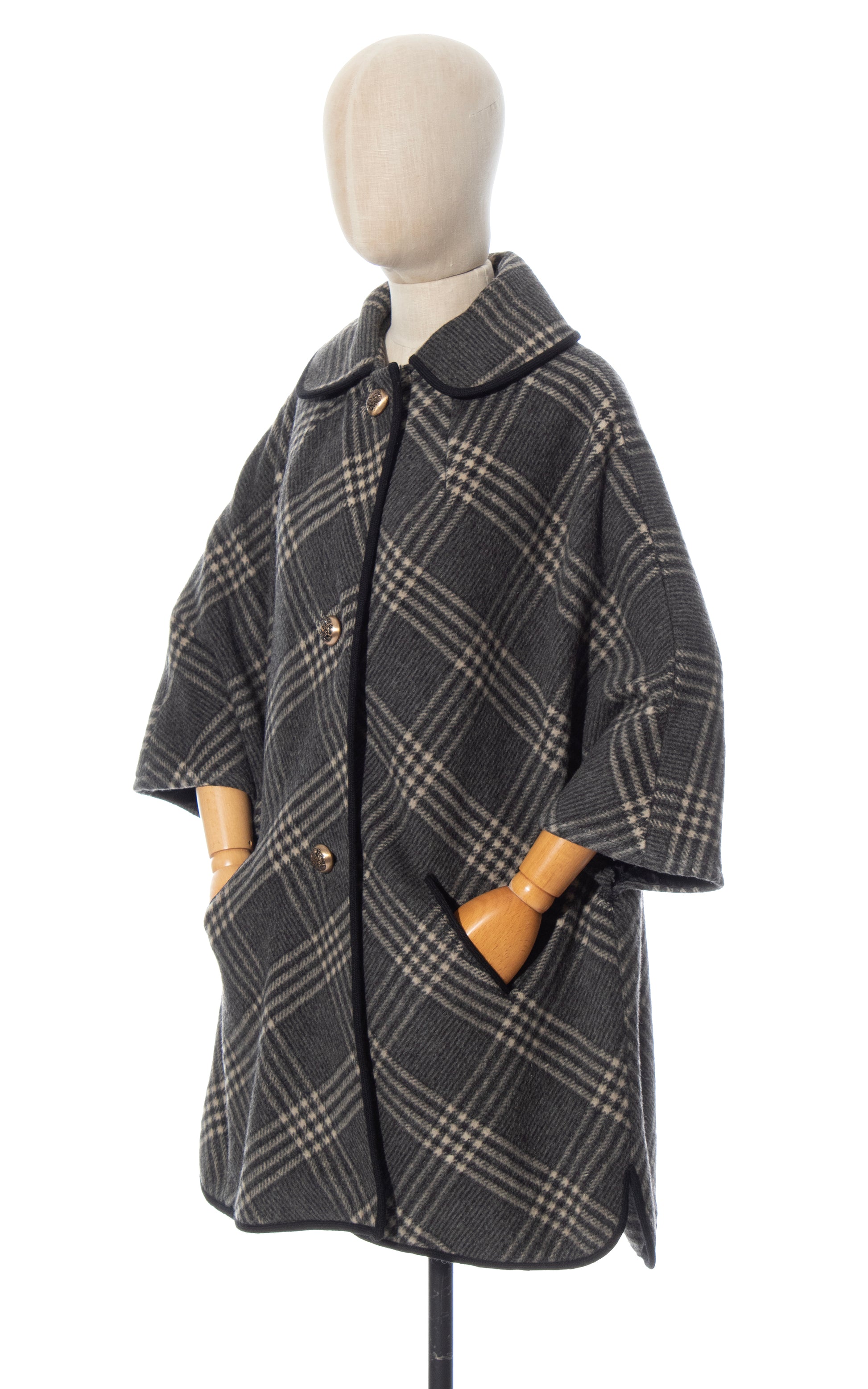 1970s Grey Plaid Wool Cape Coat | small/medium/large – Birthday