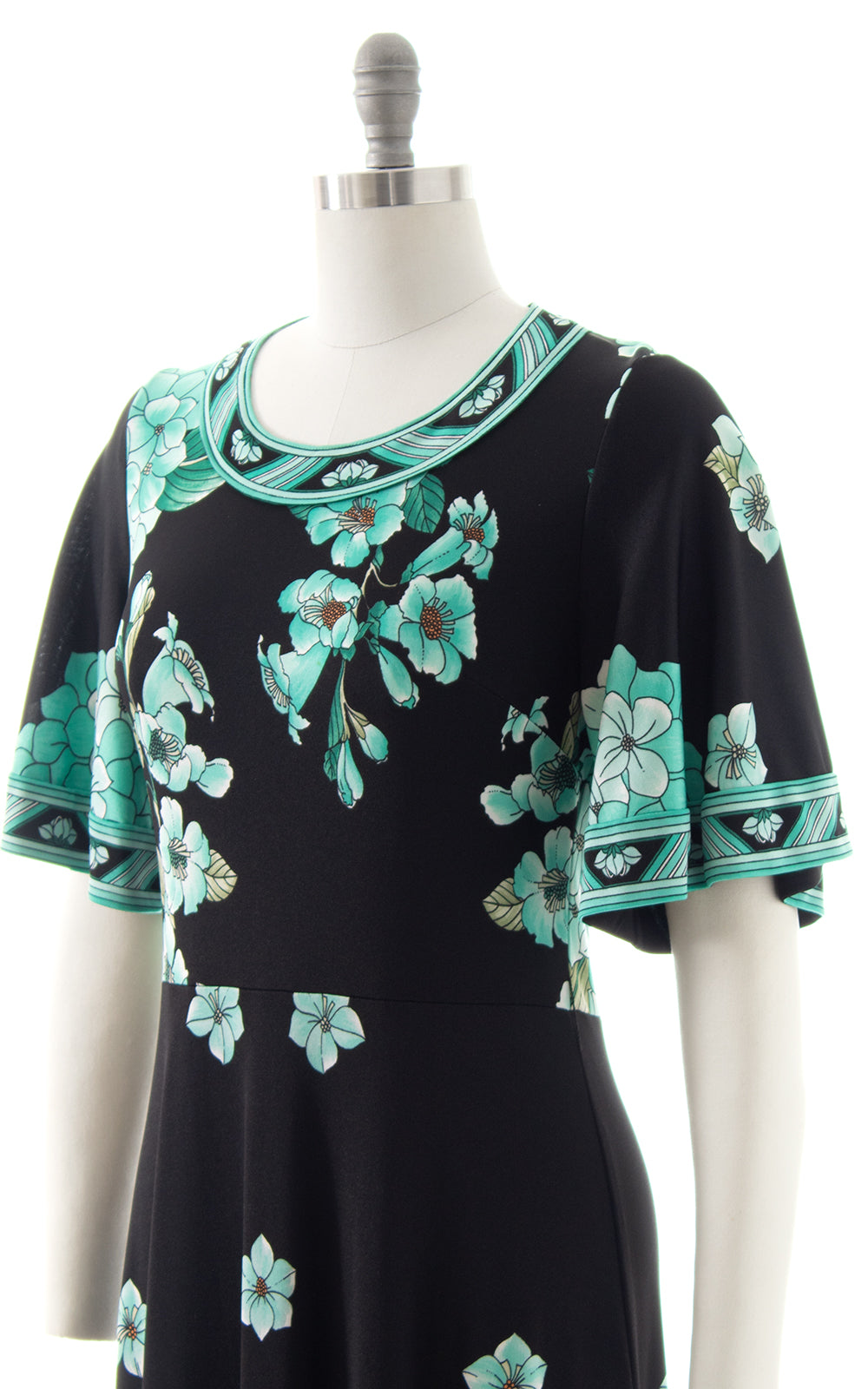 1970s Floral Jersey Maxi Dress | small/medium