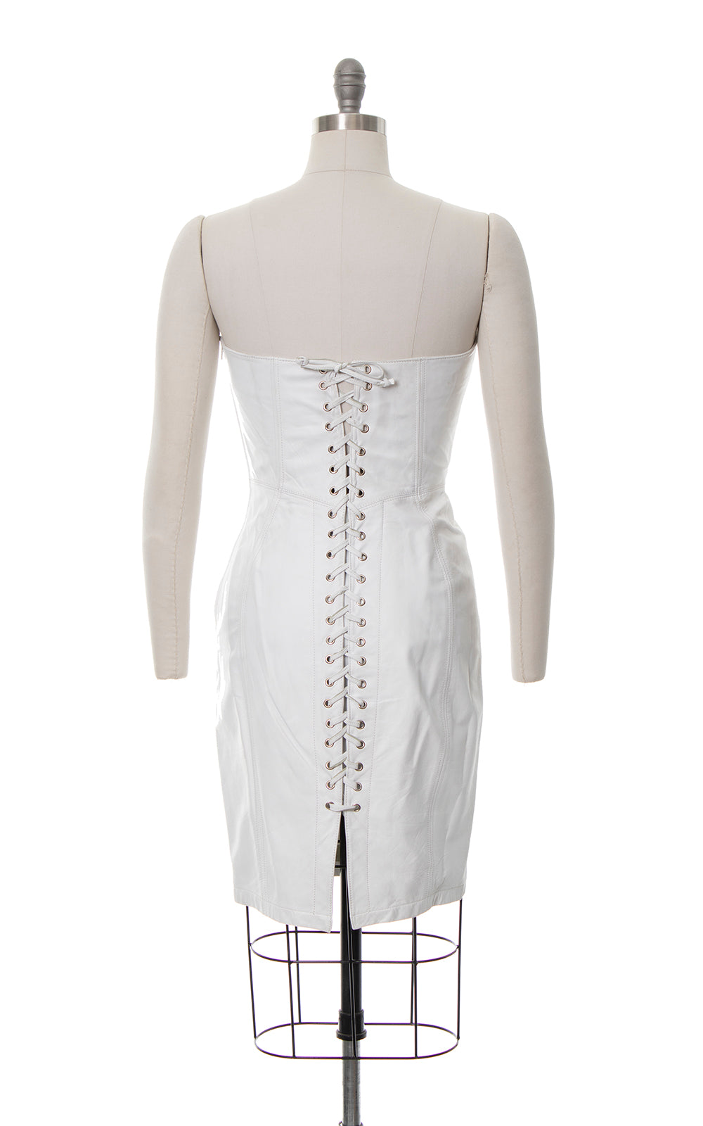 1980s Lace-Up White Leather Strapless Dress | small/medium
