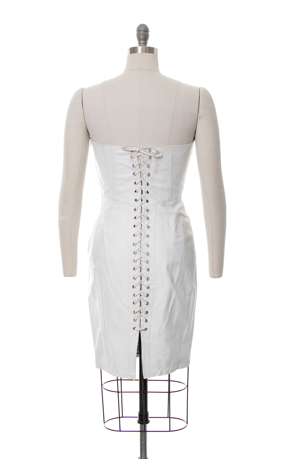 1980s Lace-Up White Leather Strapless Dress