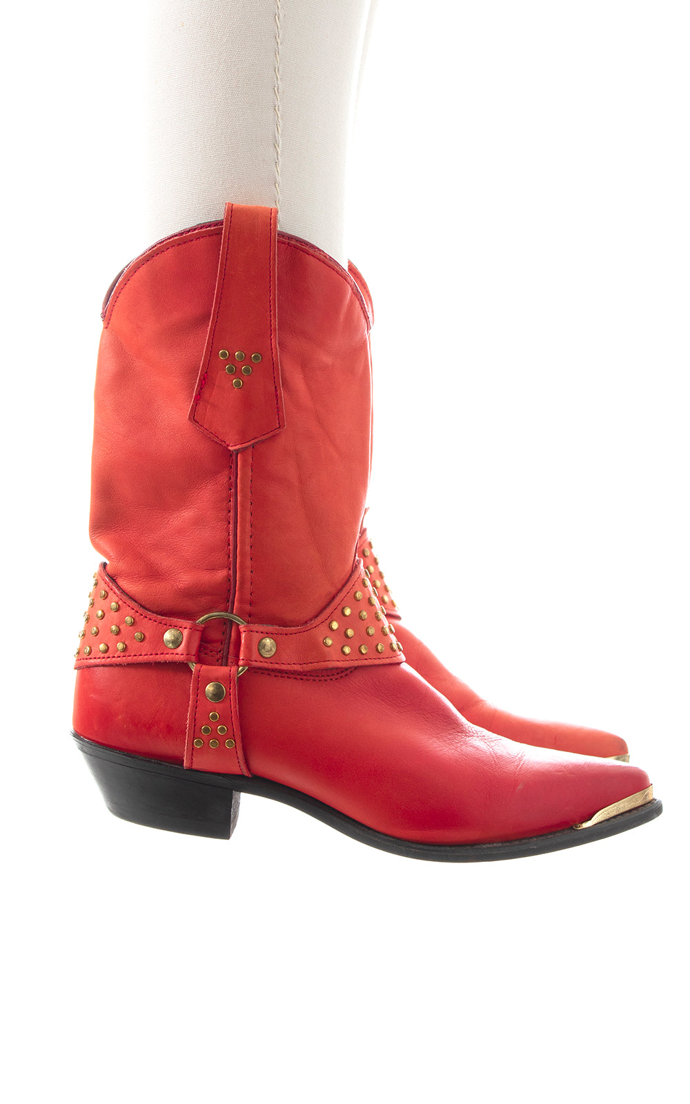 1980s 1990s WRANGLER Studded Red Leather Boots | US 7.5