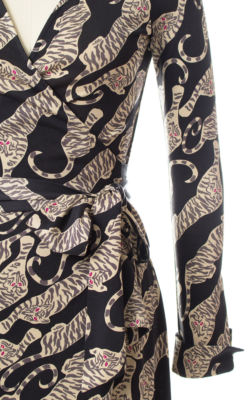 Medium Diane Von Furstenberg Animal Print Dress Silk Jersey Cuffed Sleeves