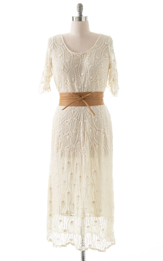 1990s does 70s Cream Crochet Maxi Dress BirthdayLifeVintage