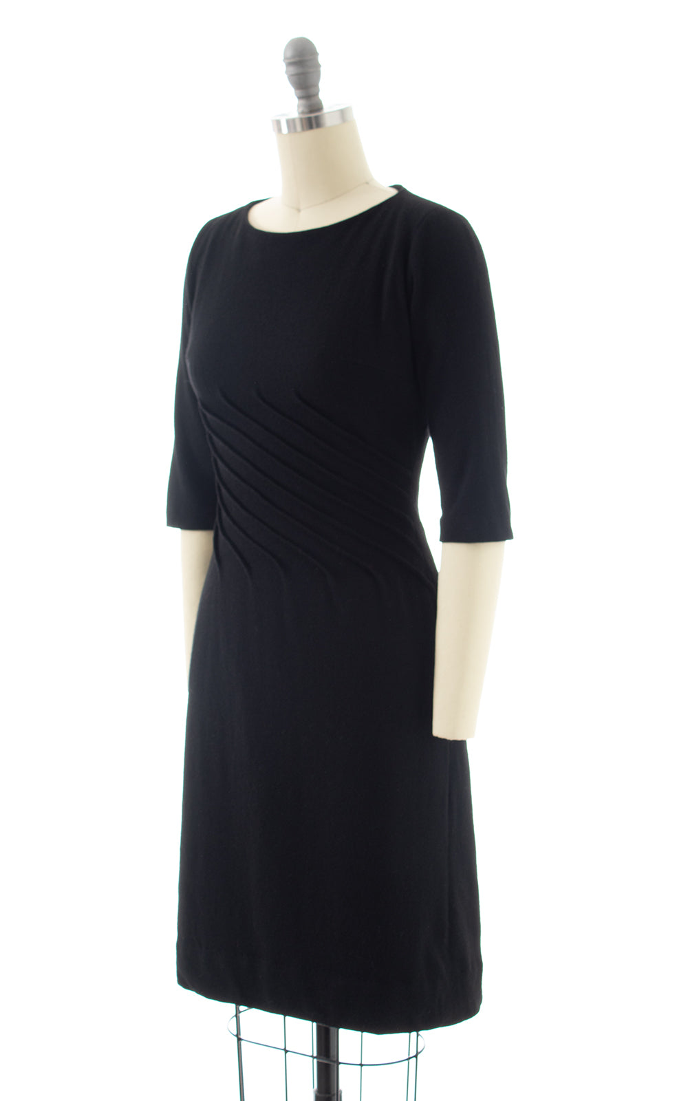 1960s Pintuck Wool Jersey Wiggle Dress | small