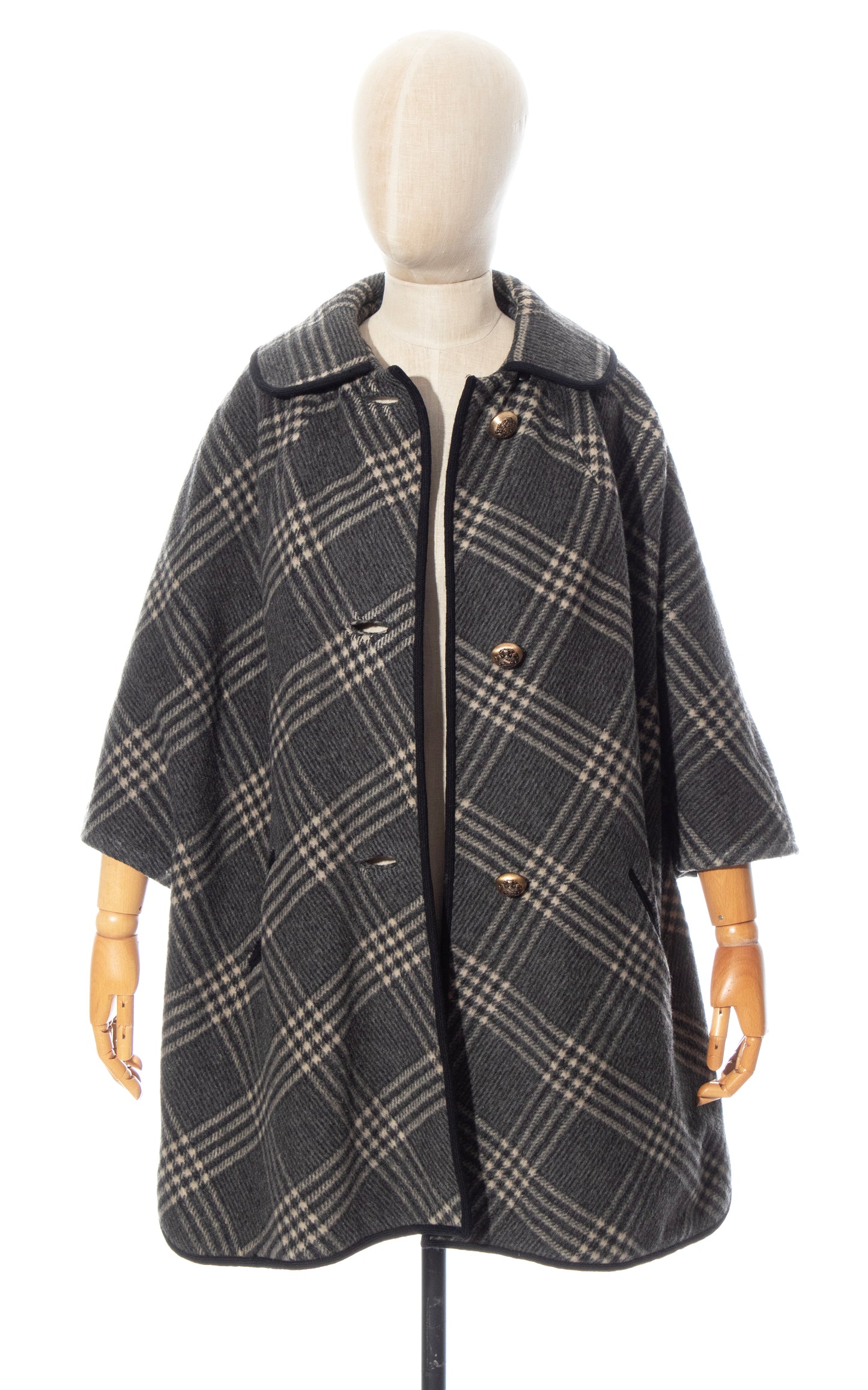 Vintage 70s 1970s Grey Gray Plaid Tartan Wool Cape Coat BirthdayLifeVintage