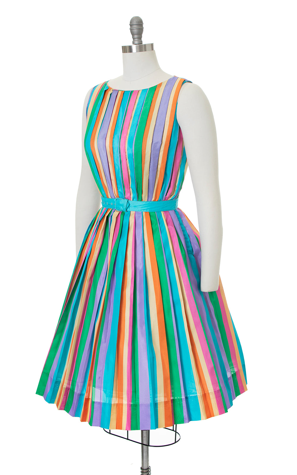 1960s Rainbow Striped Pleated Dress | x-small/small Birthday Life Vintage 1960s Rainbow Striped Pleated Dress | x-small/small Birthday Life Vintage