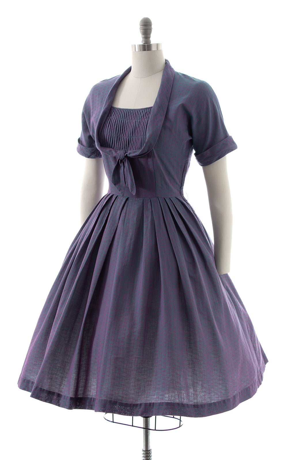 1950s Ben Art Sharkskin Cotton Day Dress | small | BirthdayLifeVintage
