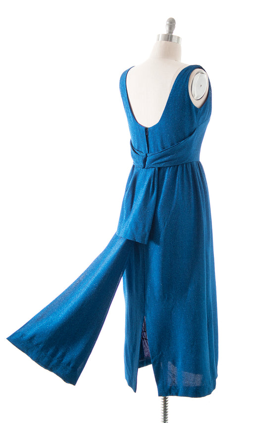1960s Blue Lurex Gown with Train | medium/large