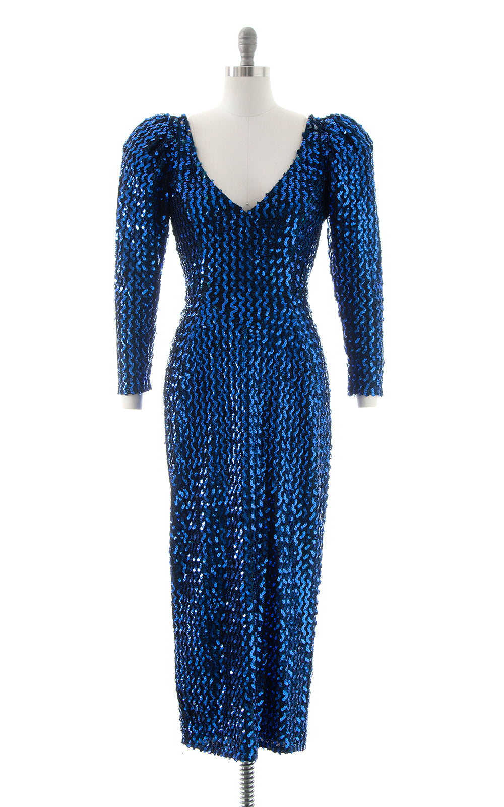 1980s Metallic Blue Sequin Party Dress | small/medium