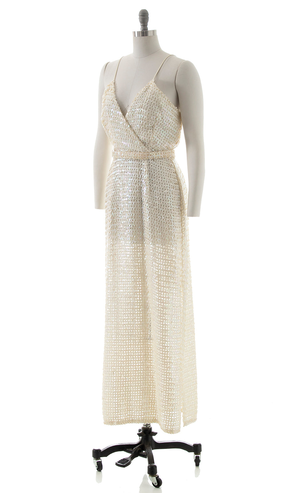 1970s White Sequin Maxi Party Dress | medium Birthday Life Vintage 1970s White Sequin Maxi Party Dress | medium Birthday Life Vintage