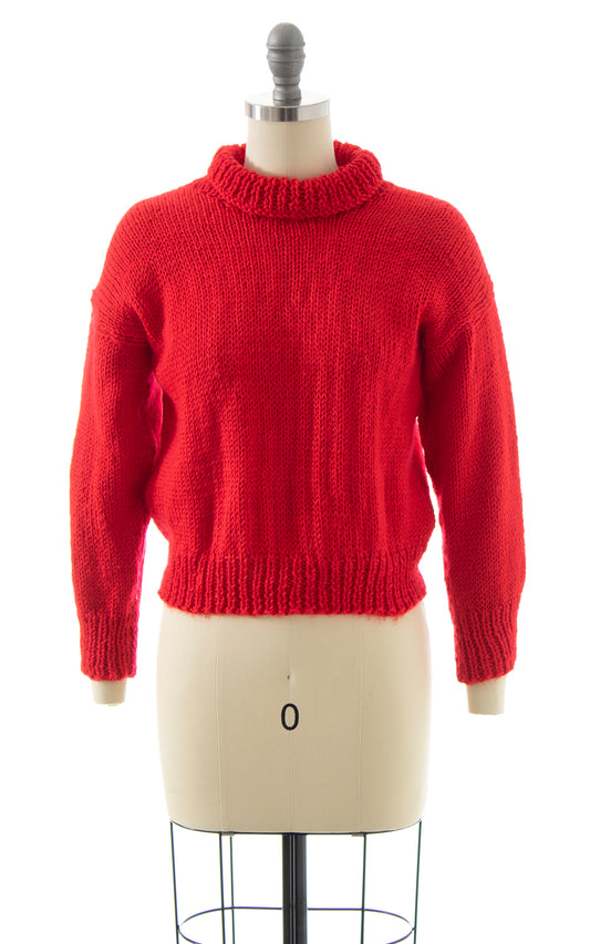 Vintage Red Soft Knit Turtleneck Sweater | x-small/small/medium