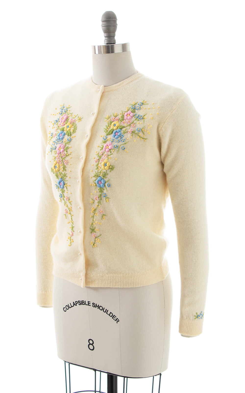 1960s Pastel Floral Embroidered Wool Cardigan | medium/large