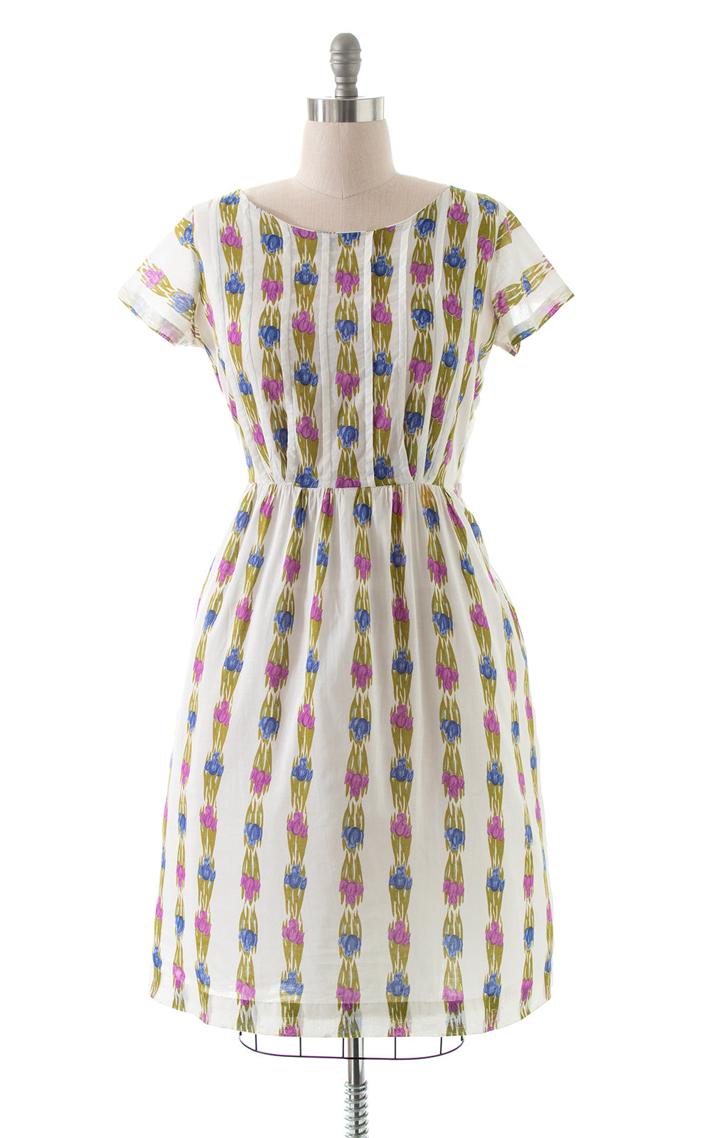 1950s Striped Iris Floral Dress | large