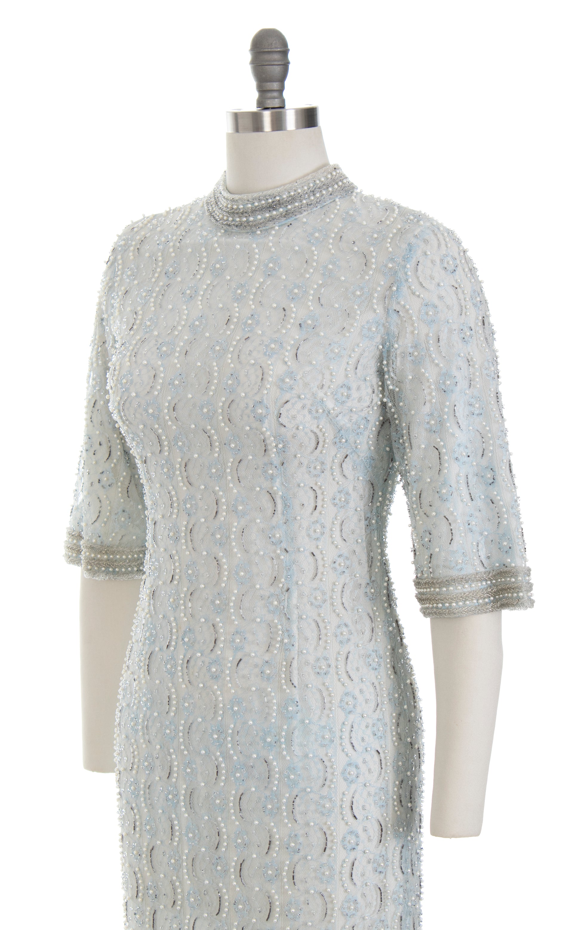 1960s Beaded Blue Lace Evening Gown | small Birthday Life Vintage 1960s Beaded Blue Lace Evening Gown | small Birthday Life Vintage