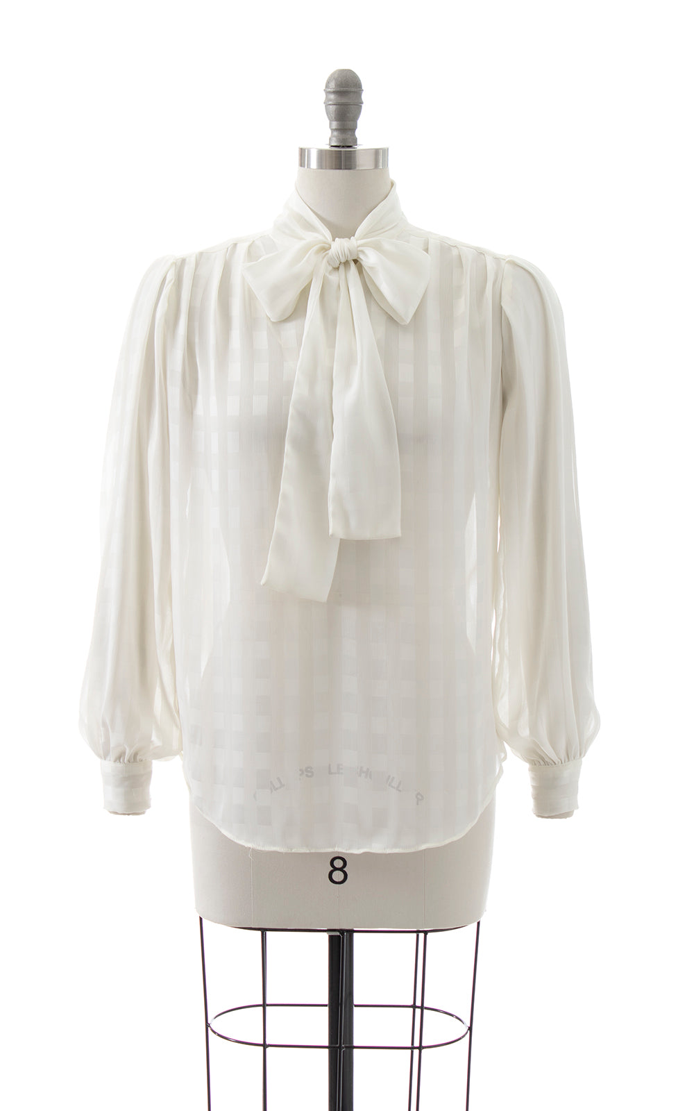 1980s Sheer Silky White Pussy Bow Blouse | medium/large
