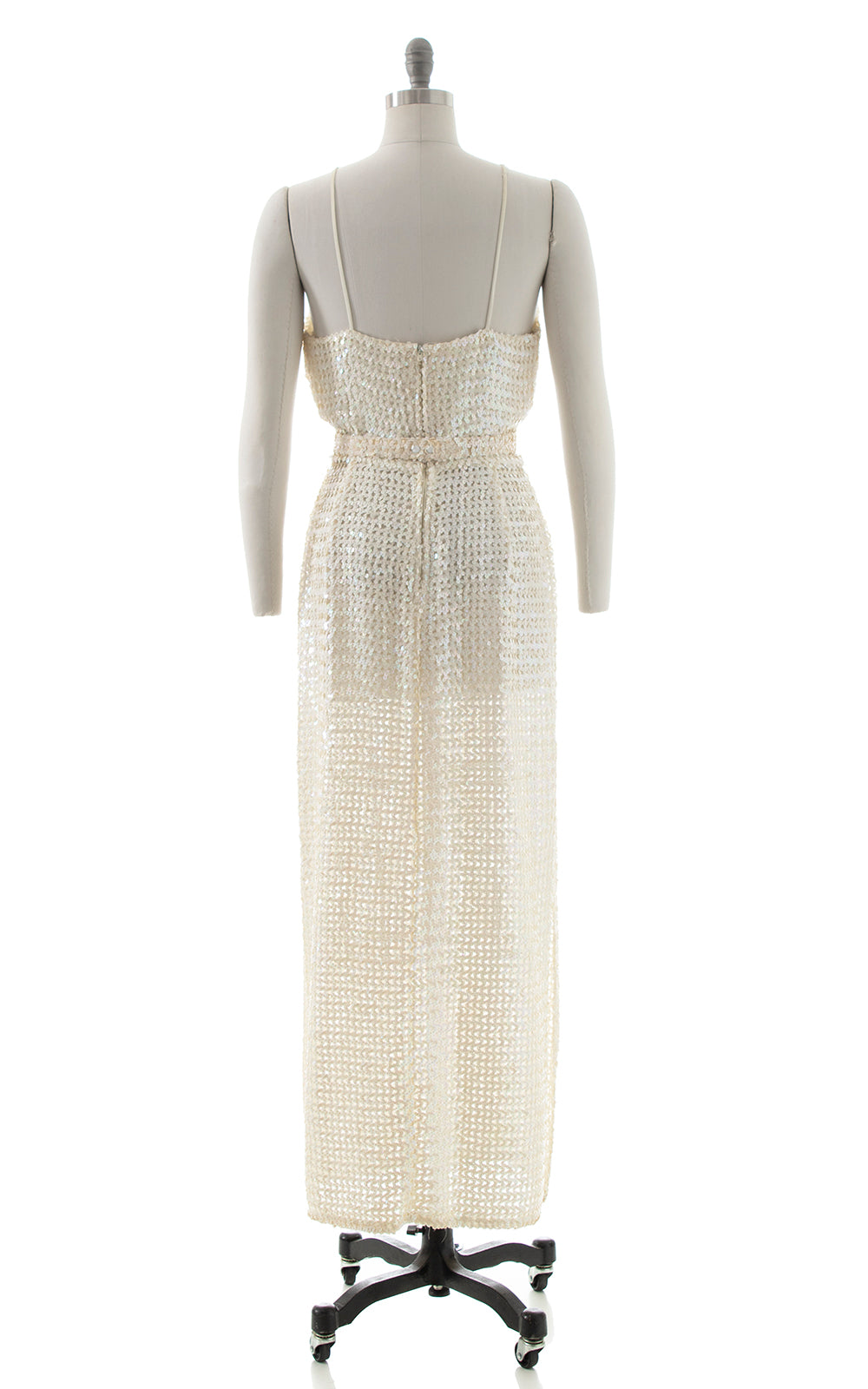 1970s White Sequin Maxi Party Dress | medium