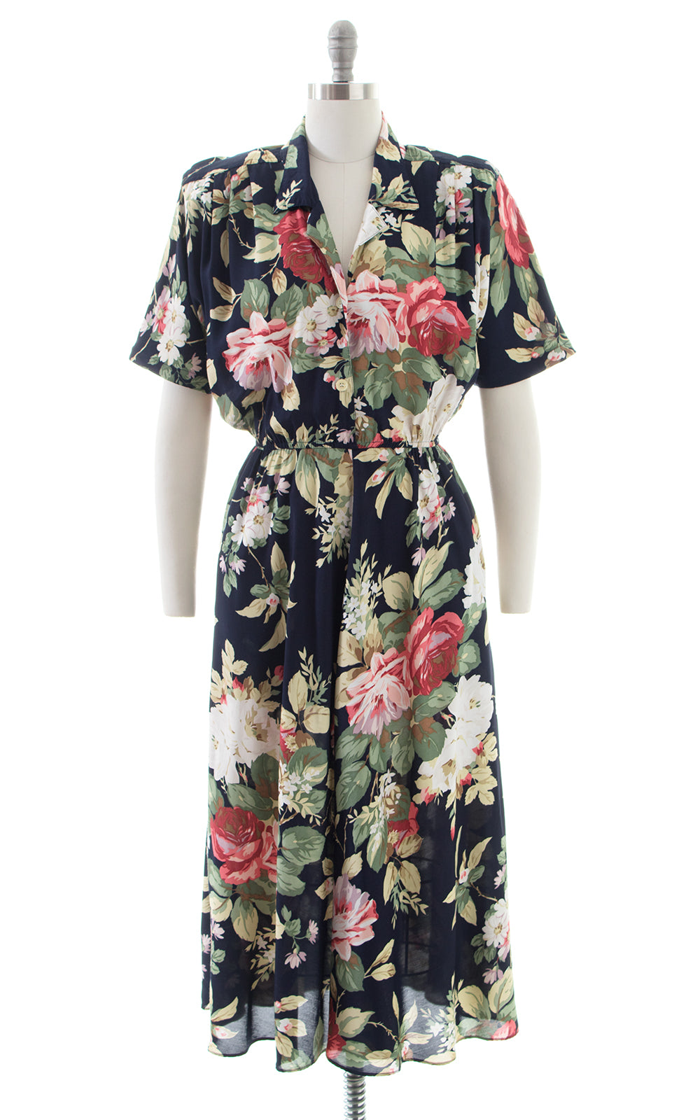 1980s Carol Anderson Rose Print Rayon Shirtwaist Dress with Pockets