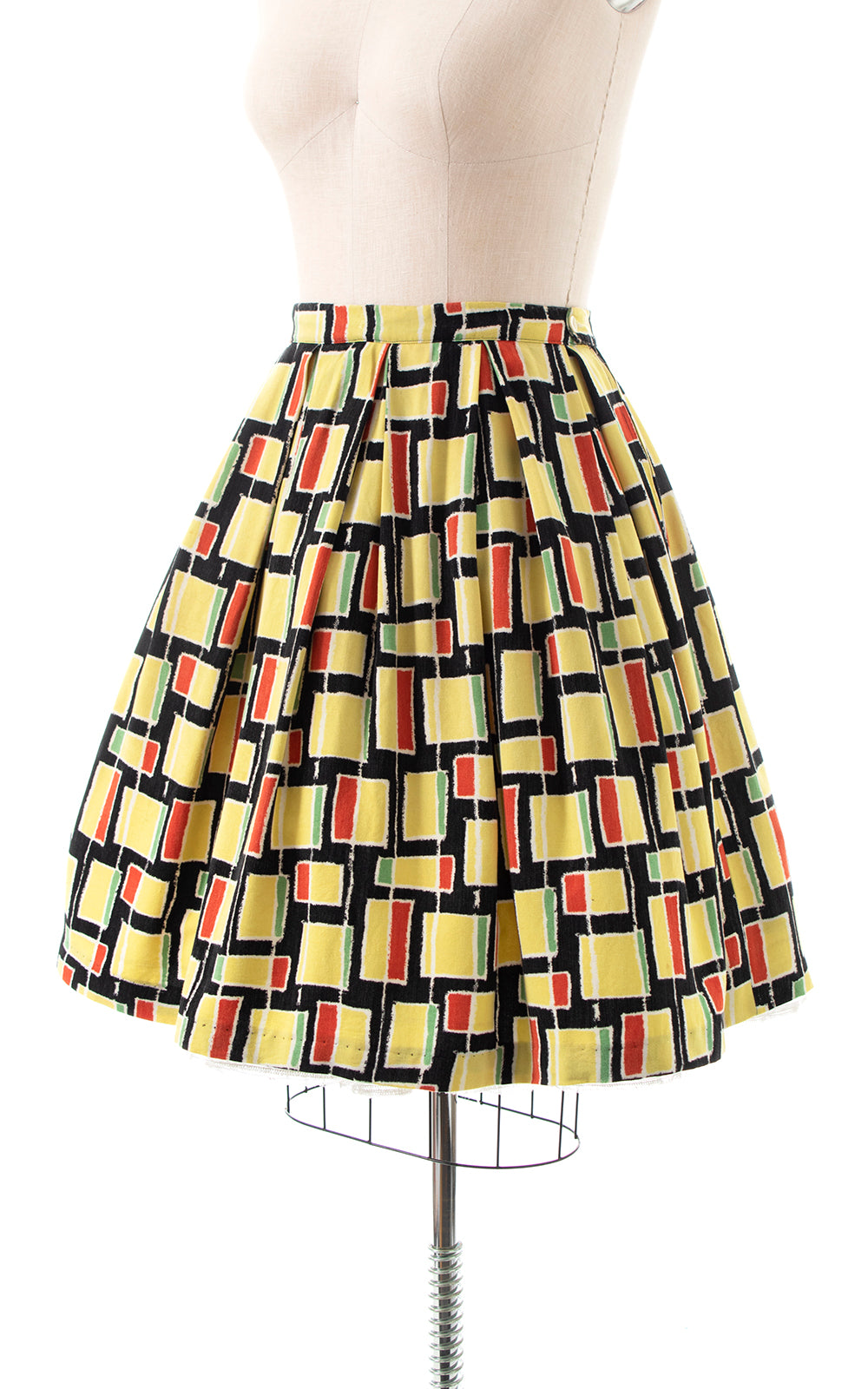1940s Geometric Rayon Cotton Pleated Skirt | medium