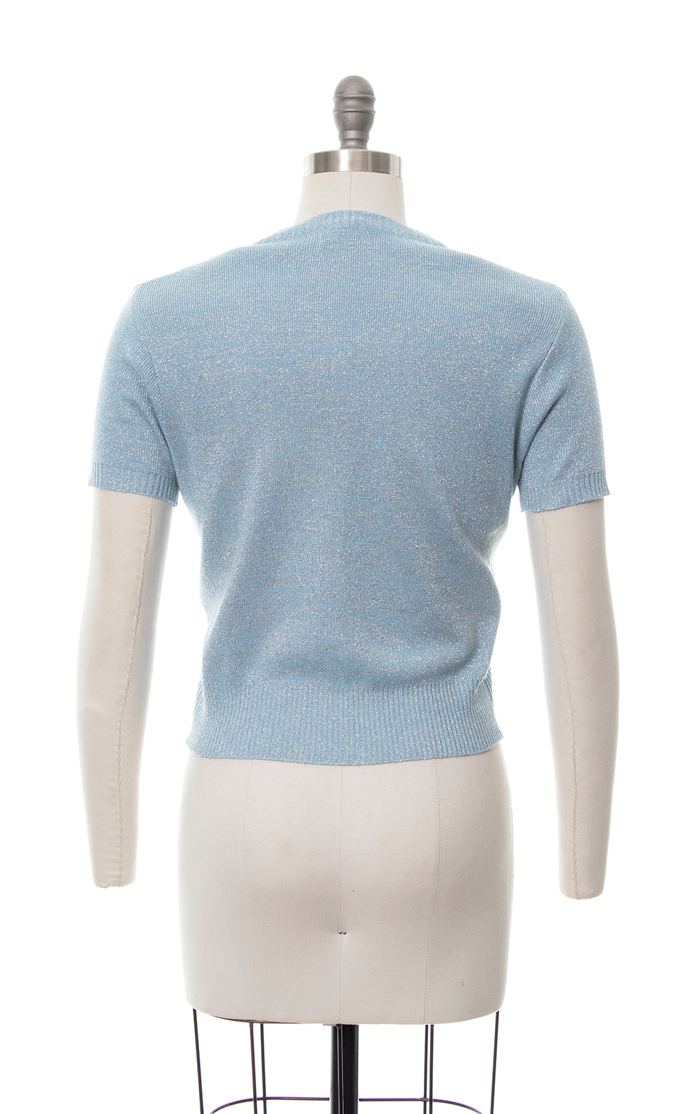 1960s Metallic Blue Knit Sweater Top | small/medium