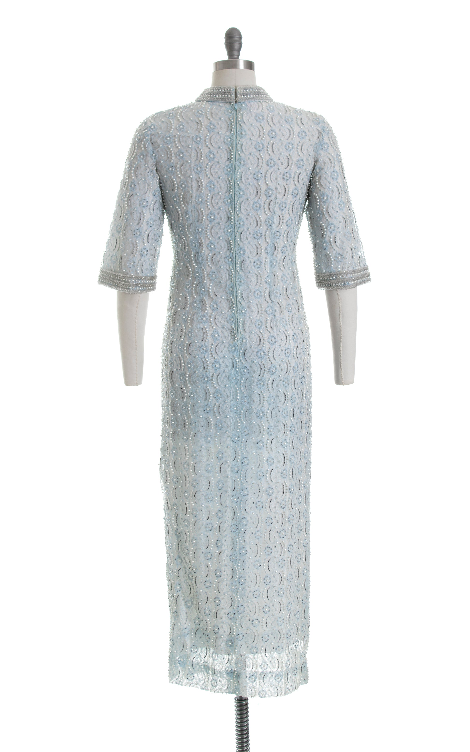 1960s Beaded Blue Lace Evening Gown | small Birthday Life Vintage 1960s Beaded Blue Lace Evening Gown | small Birthday Life Vintage