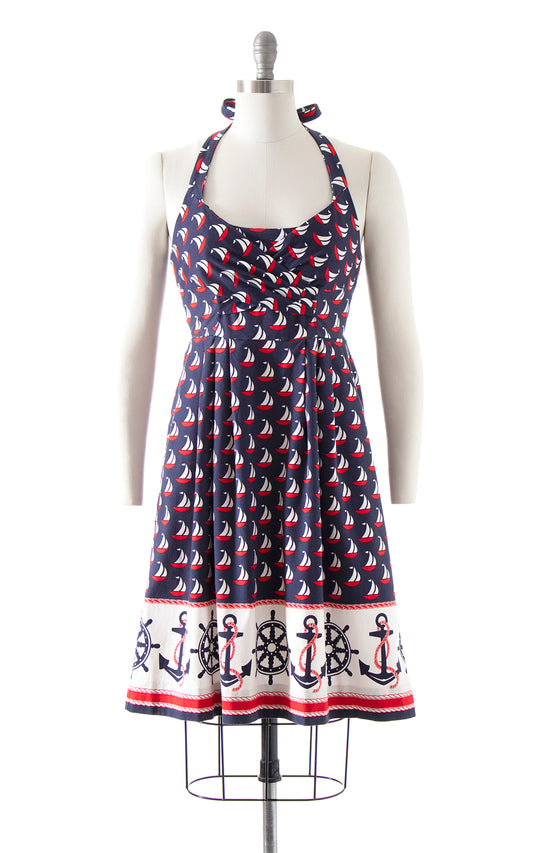 Modern 1950s Style Sailor Novelty Print Sundress with Pockets | x-small/small