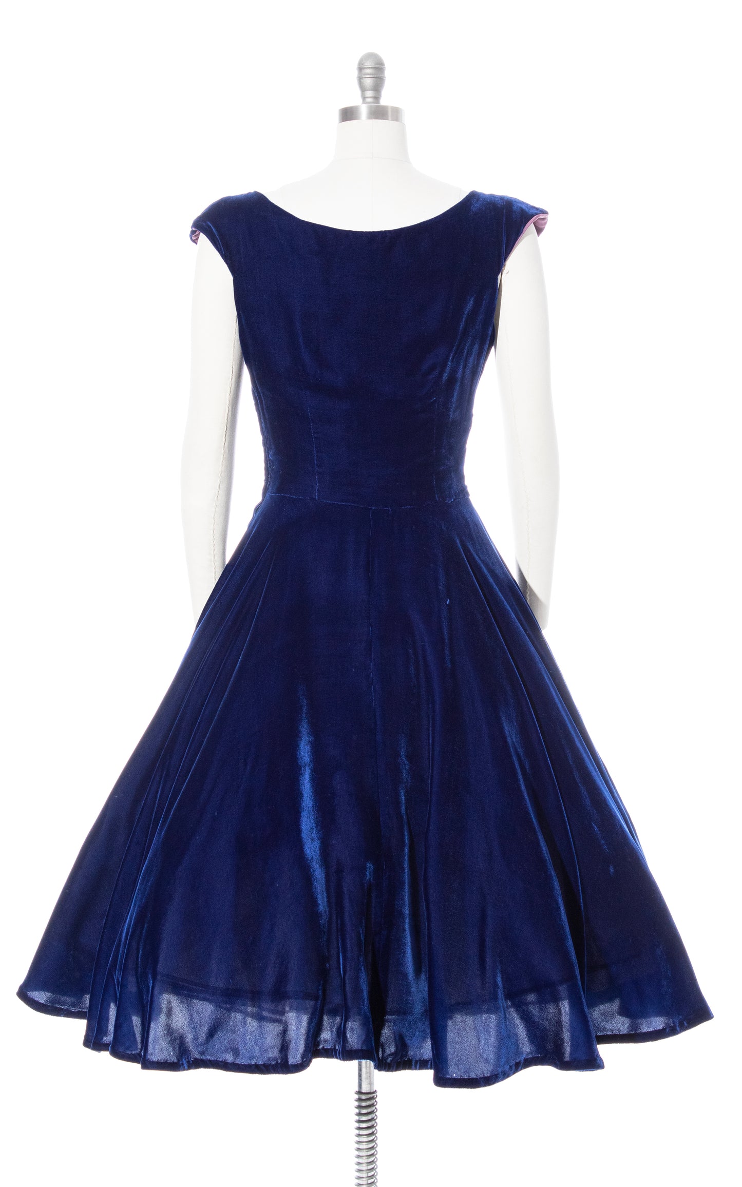 Vintage 50s 1950s Blue Velvet Fit and Flare Formal Full Skirt Party Dress BirthdayLifeVintage