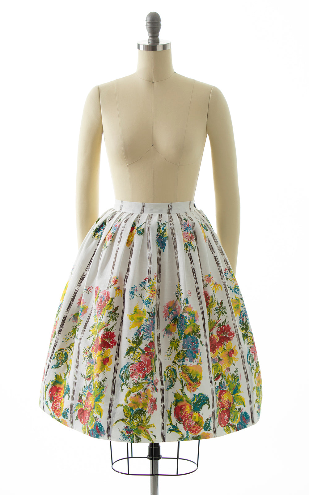 1950s Floral Bamboo Printed Cotton Blouse & Skirt Set BirthdayLifeVintage