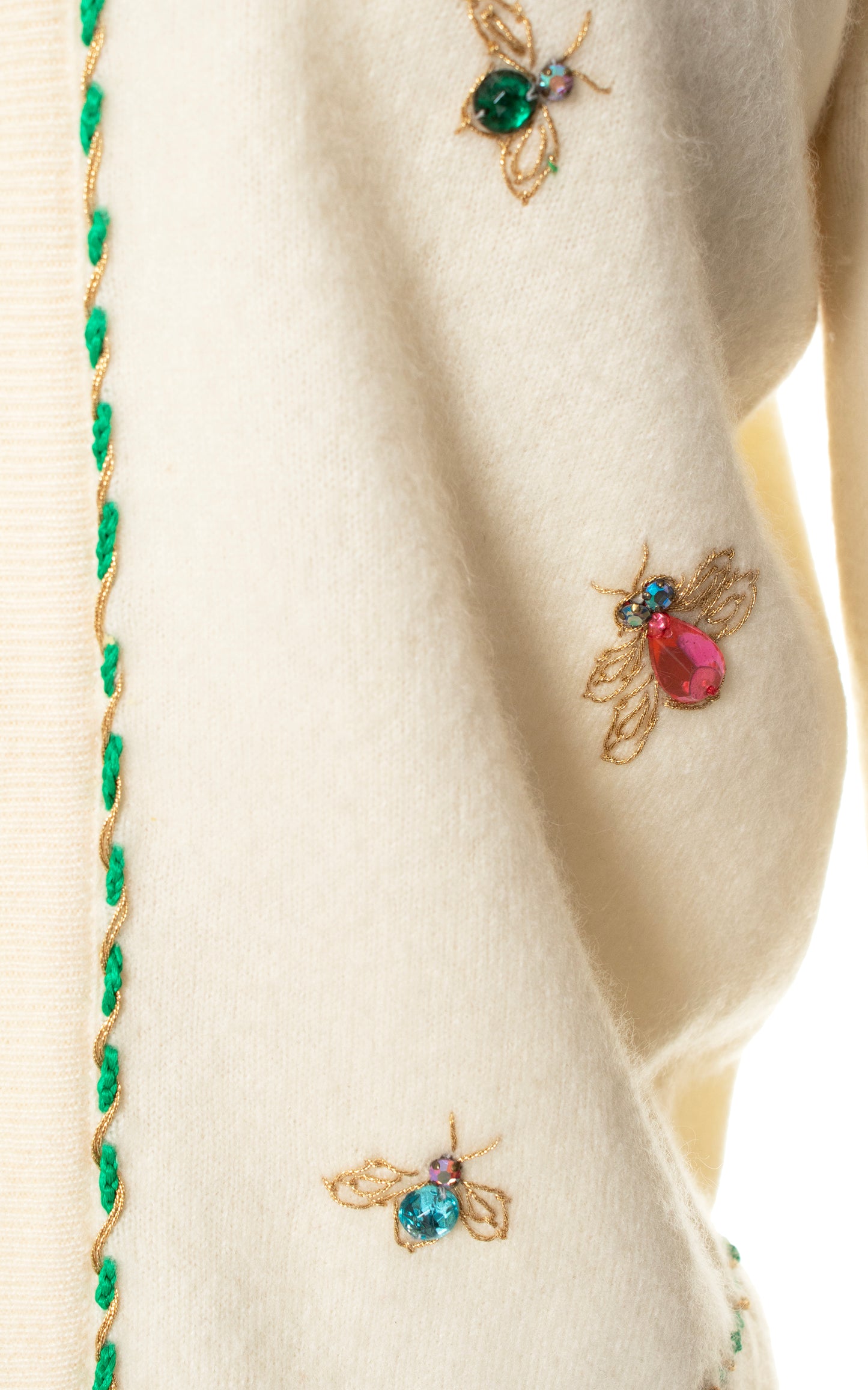 Vintage 50s 1950s DALTON Bug Rhinestone Beaded Cashmere Cardigan Knit Sweater BirthdayLifeVintage