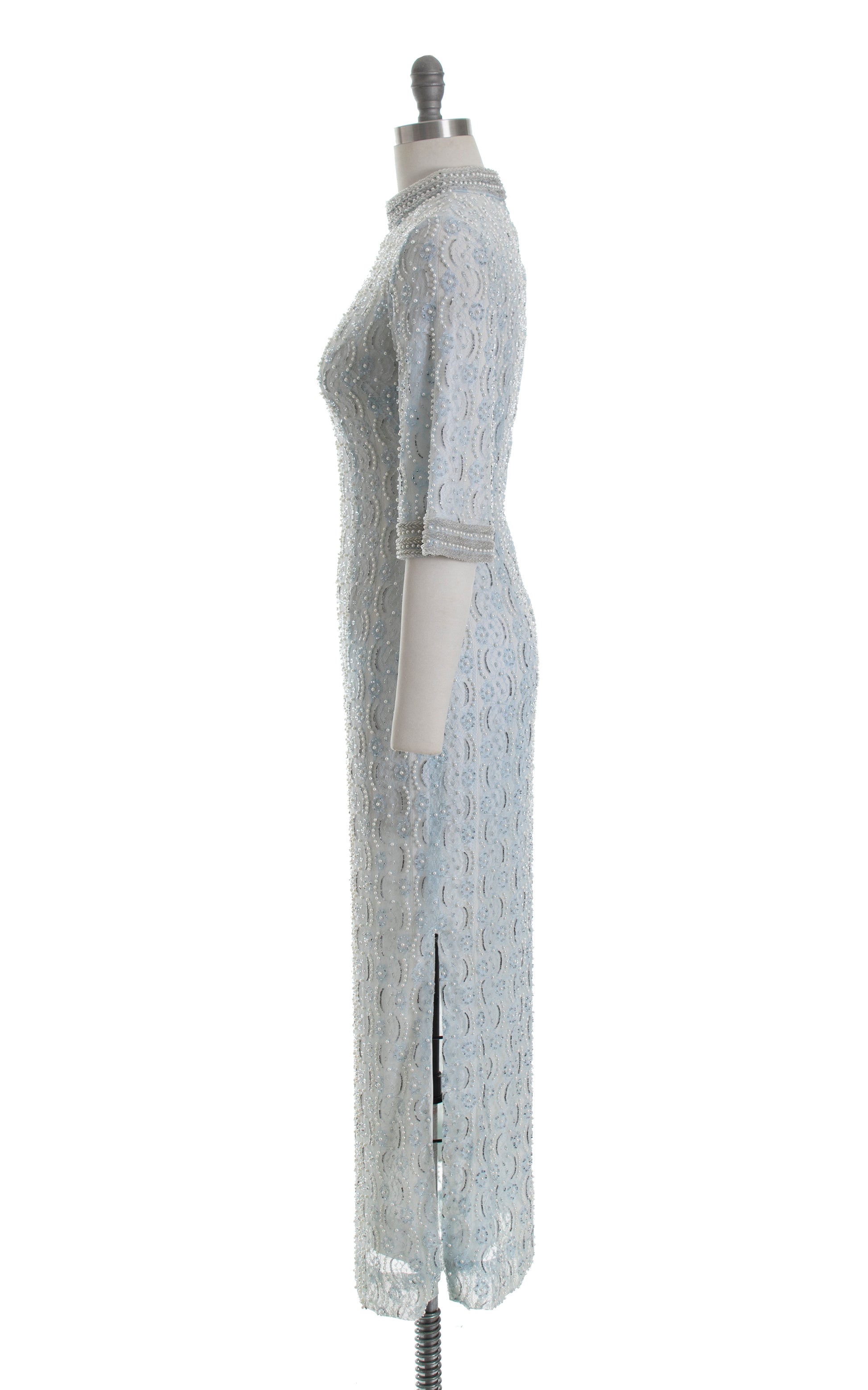 1960s Beaded Blue Lace Evening Gown | small Birthday Life Vintage 1960s Beaded Blue Lace Evening Gown | small Birthday Life Vintage