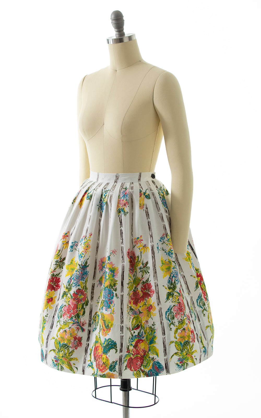 1950s Floral Bamboo Printed Cotton Blouse & Skirt Set BirthdayLifeVintage