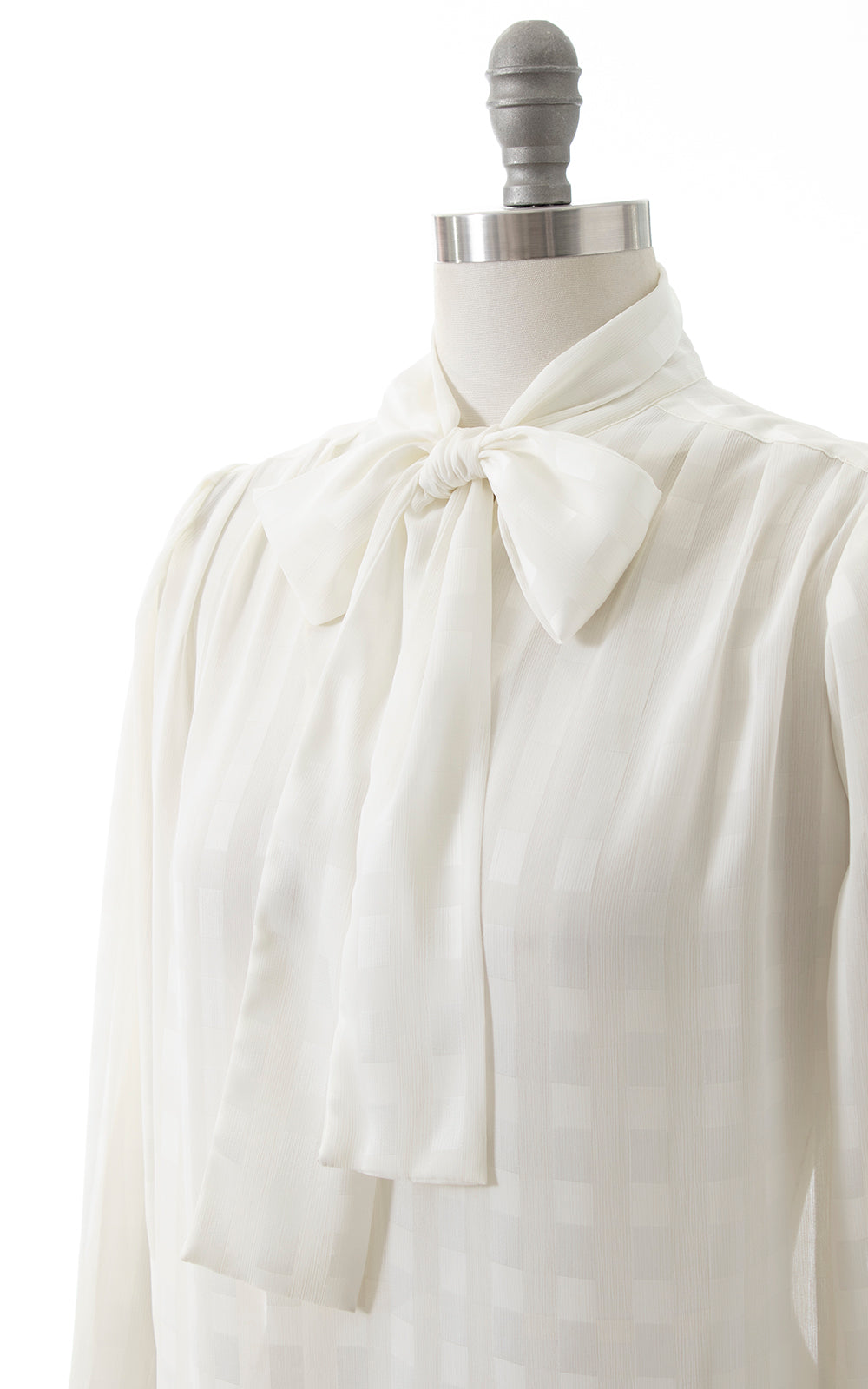 Louis Vuitton Semi Sheer Ruffled Pussy Bow Silk Blouse Off-White
