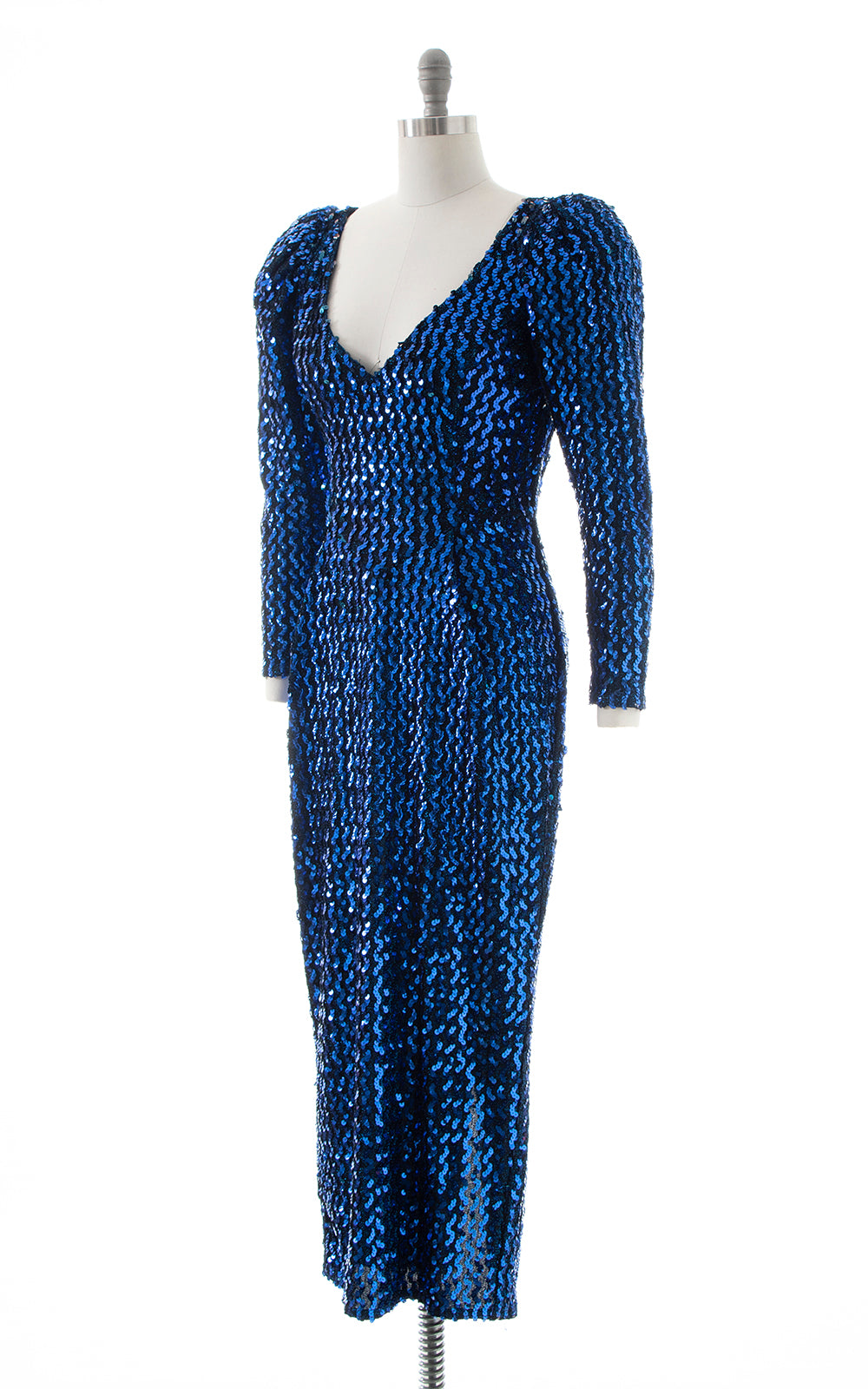 1980s Metallic Blue Sequin Party Dress | small/medium Birthday Life Vintage 1980s Metallic Blue Sequin Party Dress | small/medium Birthday Life Vintage