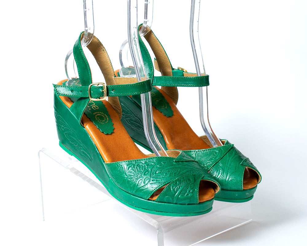Hermès Green Leather Legend Wedge Sandals Size 40 Hermes