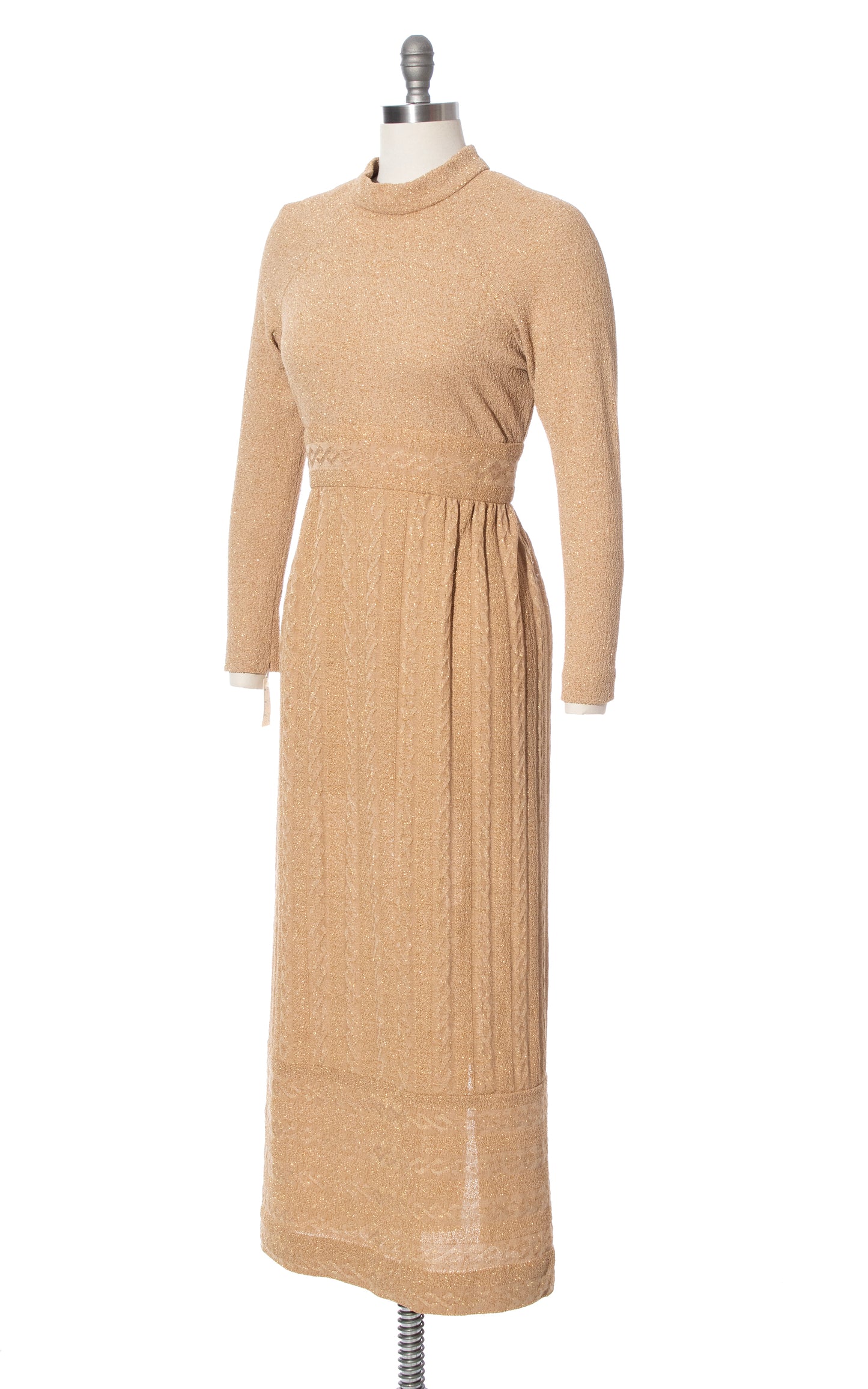 Vintage 70s 1970s DEADSTOCK Metallic Gold Knit Sweater Dress Birthday Life Vintage