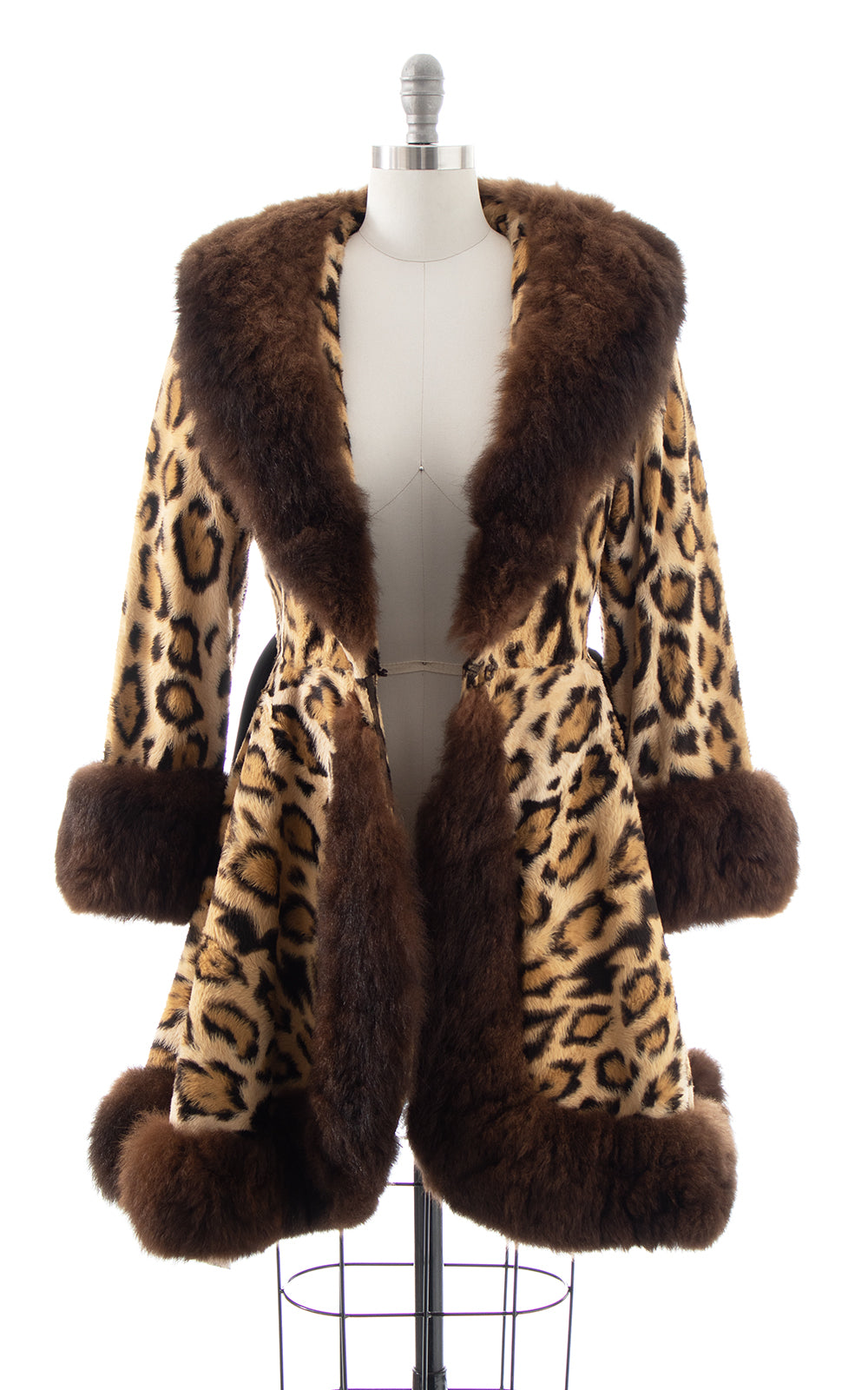 1970s Fur Trim & Leopard Print Faux Fur Princess Coat | x-small/small