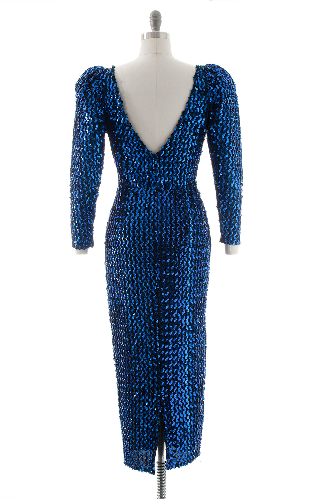 1980s Metallic Blue Sequin Party Dress | small/medium