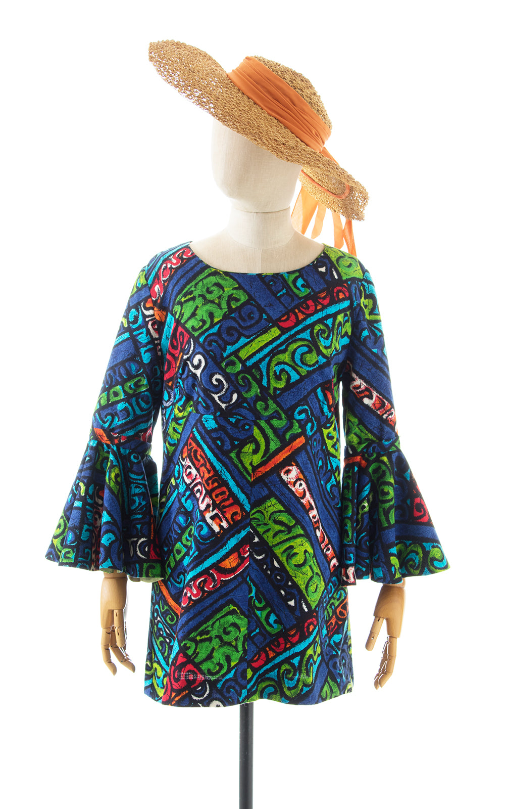 1970s Hawaiian Tiki Circle Sleeve Micro Mini Dress BirthdayLifeVintage