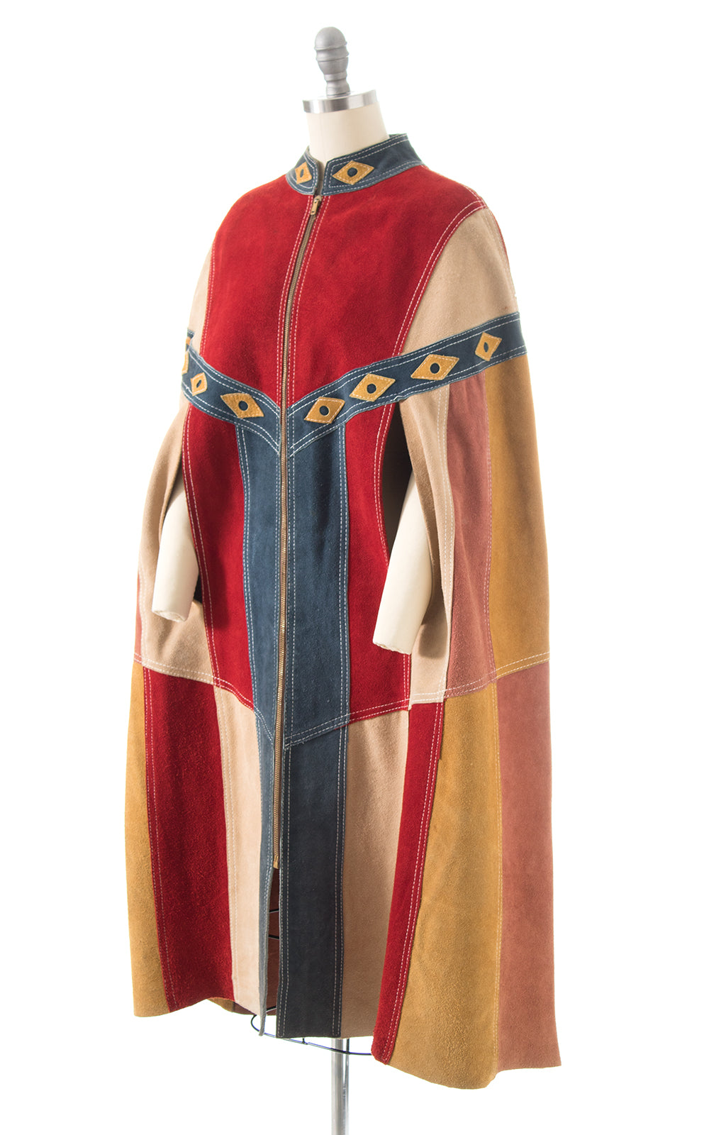 1960s 1970s Suede Patchwork Cape