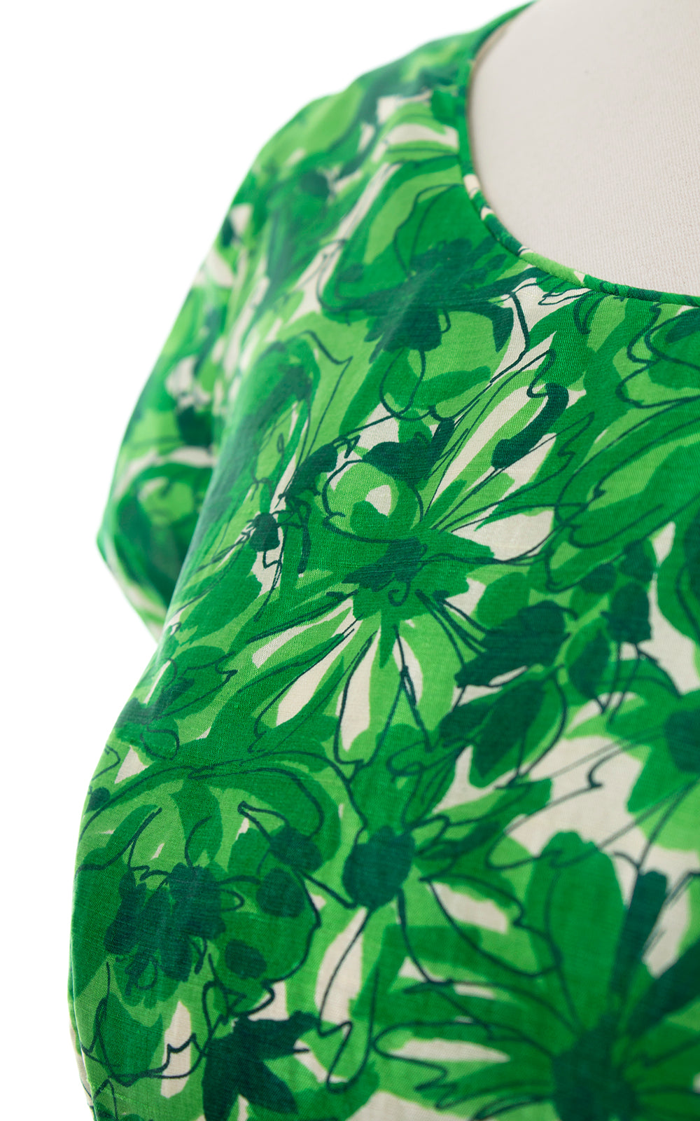 1950s Green Floral Silk Wiggle Dress | medium