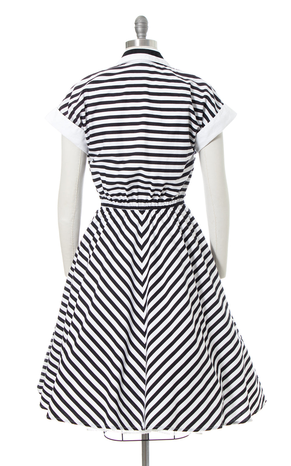 1980s Black Striped Cotton Dress with Pockets